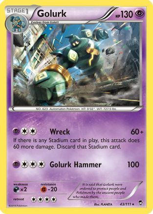 Golurk 043  - Reverse Holofoil XY  Furious Fists - Rare