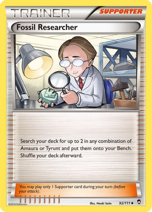Fossil Researcher 092  - Reverse Holofoil XY  Furious Fists - Uncommon