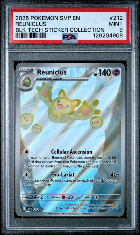 2025 POKEMON SVP EN-SV BLACK STAR PROMO #212 REUNICLUS BLK TECH STICKER COLLECTION PSA 9