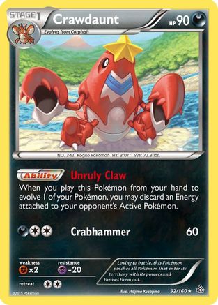 Crawdaunt 092  - Reverse Holofoil XY  Primal Clash - Holo Rare
