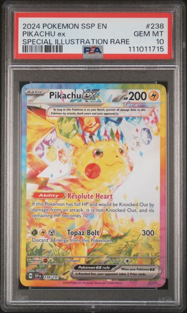 2024 POKEMON SSP EN-SURGING SPARKS #238 PIKACHU ex SPECIAL ILLUSTRATION RARE PSA 10