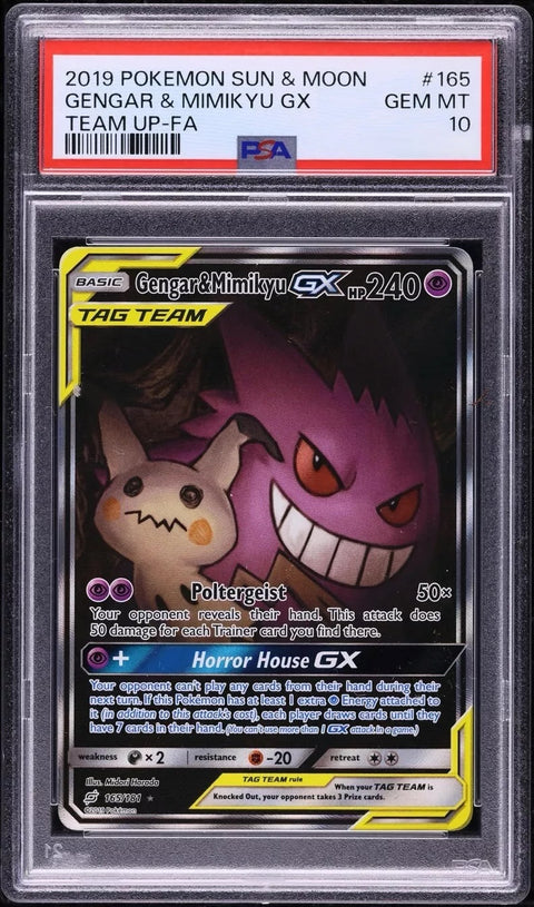 PSA 10 2019 POKEMON SUN & MOON TEAM UP #165 GENGAR & MIMIKYU GX TEAM UP-FA