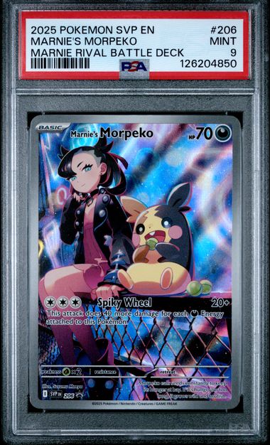 2025 POKEMON SVP EN-SV BLACK STAR PROMO #206 MARNIE'S MORPEKO MARNIE RIVAL BATTLE DECK PSA 9