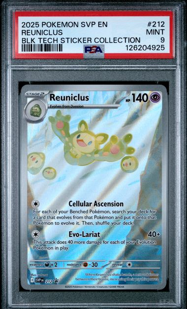 2025 POKEMON SVP EN-SV BLACK STAR PROMO #212 REUNICLUS BLK TECH STICKER COLLECTION PSA 9