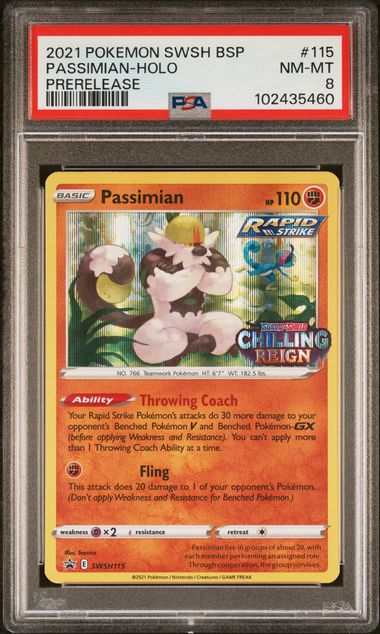2021 POKEMON SWSH BLACK STAR PROMO #115 PASSIMIAN-HOLO PRERELEASE PSA 8