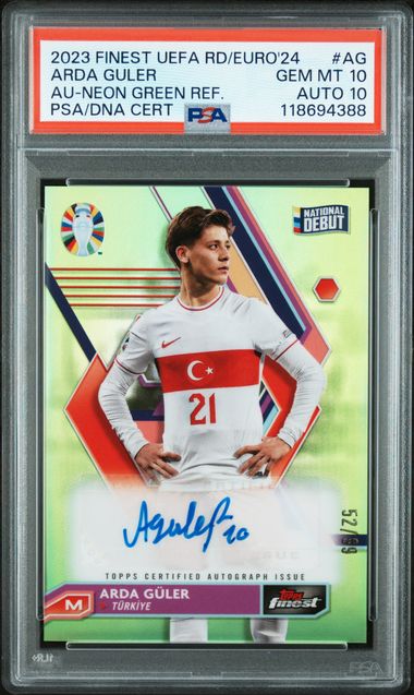 2023 TOPPS FINEST ROAD TO UEFA EURO 2024 AUTOGRAPHS #AG ARDA GULER AU-NEON GREEN REF. PSA 10
