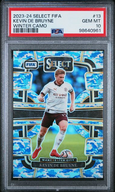 2023-24 PANINI SELECT FIFA #13 KEVIN DE BRUYNE WINTER CAMO PSA 10