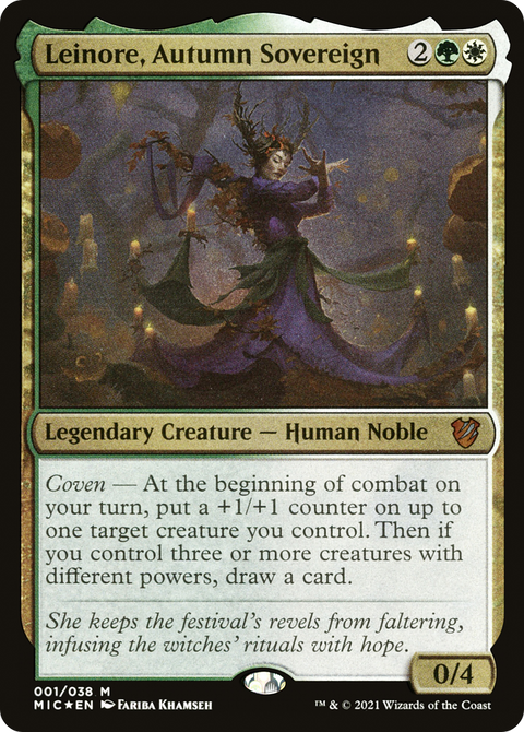 Leinore, Autumn Sovereign (Display Commander) - Thick Stock (MIC-001) - Midnight Hunt Commander Display Commanders Foil