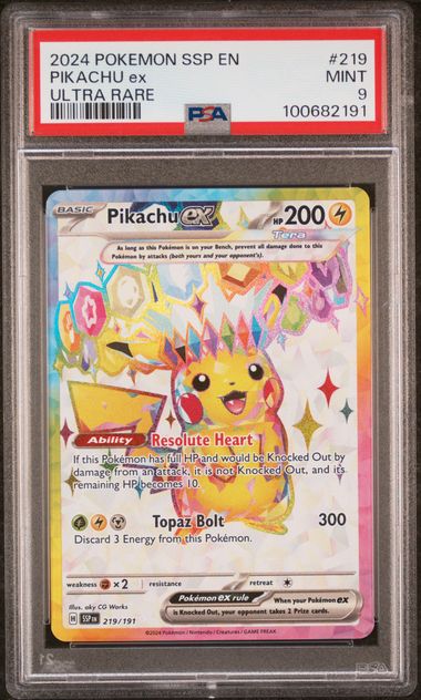 PSA 9 2024 POKEMON SSP EN-SURGING SPARKS #219 PIKACHU ex ULTRA RARE