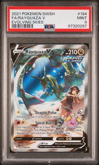 PSA 9 FA/RAYQUAZA V 2021 POKEMON SWORD & SHIELD EVOLVING SKIES #194