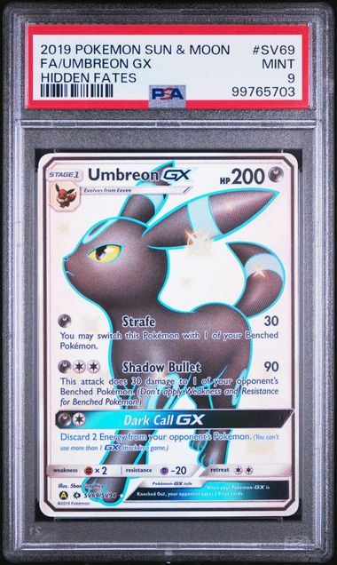 PSA 9 2019 POKEMON SUN & MOON HIDDEN FATES #SV69 FA/UMBREON GX HIDDEN FATES