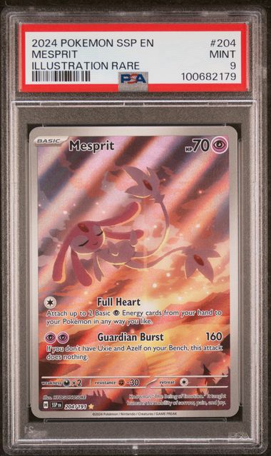 PSA 9 2024 POKEMON SSP EN-SURGING SPARKS #204 MESPRIT ILLUSTRATION RARE (Copy)