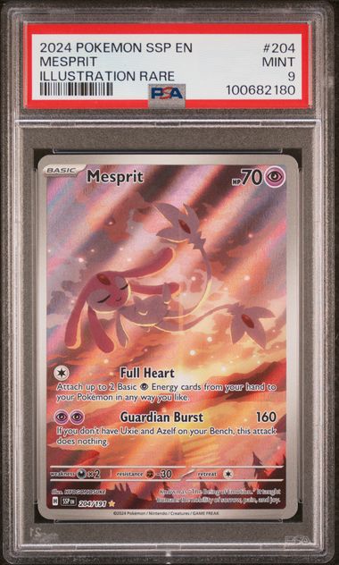 PSA 9 2024 POKEMON SSP EN-SURGING SPARKS #204 MESPRIT ILLUSTRATION RARE