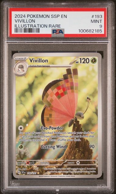 PSA 9 2024 POKEMON SSP EN-SURGING SPARKS #193 VIVILLON ILLUSTRATION RARE