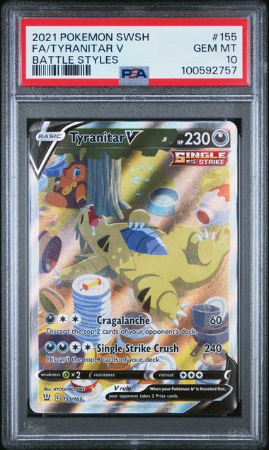 PSA 10 2021 POKEMON SWORD & SHIELD BATTLE STYLES #155 FA/TYRANITAR V