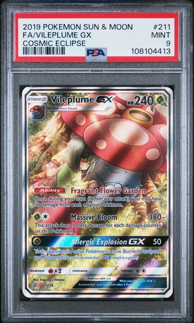 2019 POKEMON SUN & MOON COSMIC ECLIPSE #211 FA/VILEPLUME GX COSMIC ECLIPSE PSA 9