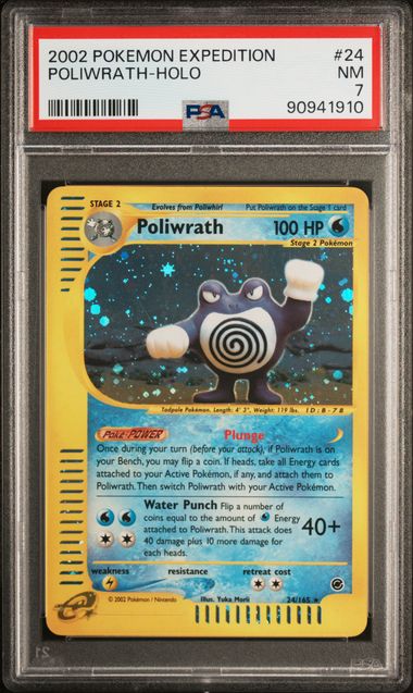 PSA 7 POLIWRATH-HOLO #24 2002 POKEMON EXPEDITION