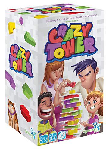 Crazy Tower, Wooden Blocks Tower Building Stacking Kids Game with a Twist of Cards, Avoid Tumbling the Tower, 1-4 Players, Ages 8 and up