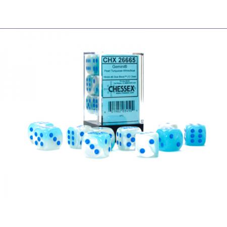 Chessex CHX 26665 Gemini Pearl Turquoise-White/Blue 16mm D6 Dice Block