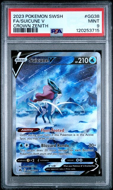 2023 POKEMON SWORD AND SHIELD CROWN ZENITH #GG38 FA/SUICUNE V CROWN ZENITH PSA 9