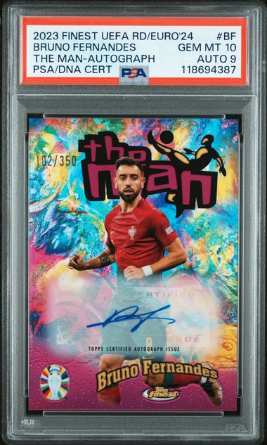 2023 TOPPS FINEST ROAD TO UEFA EURO 2024 THE MAN #BF BRUNO FERNANDES THE MAN-AUTOGRAPH PSA 10