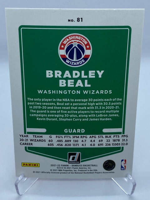 2021-2022 donruss basketball bradley beal /99 red washington wizards laser