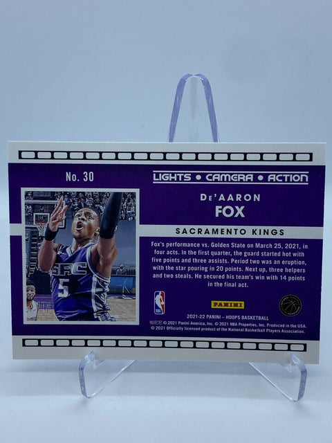 2021-22 Hoops Lights Camera Action #30 De'Aaron Fox NBA Basketball Card