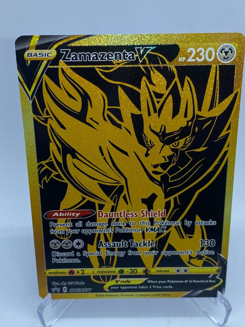 Ultra Rare Zamazenta V SWSH077 Holo Promo Full Art Gold Pokemon Card