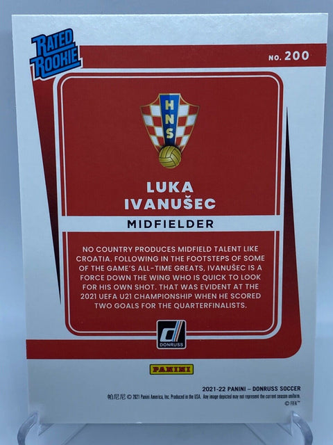 2021-22 Donruss Road to Qatar LUKA IVANUSEC Rated Rookie Green Laser #200