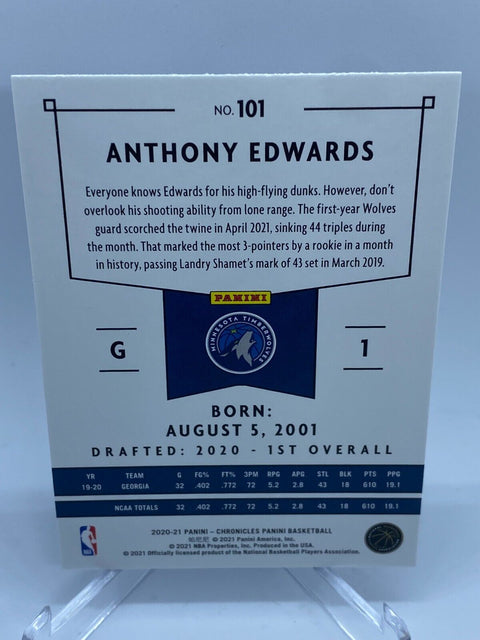 Anthony Edwards RC - 2020-21 NBA Chronicles Panini Rookie Timberwolves - #101